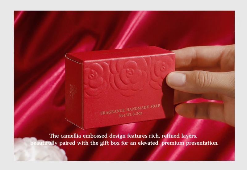 Camellia Essential Oil Soap Bar – Natural Imported Soap Base, Hydrating & Gentle Cleansing, Embossed Floral Gift Soap