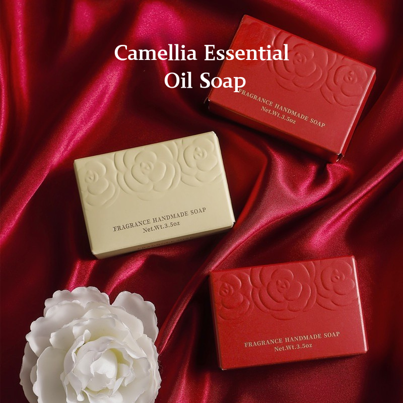 Camellia Essential Oil Soap Bar – Natural Imported Soap Base, Hydrating & Gentle Cleansing, Embossed Floral Gift Soap