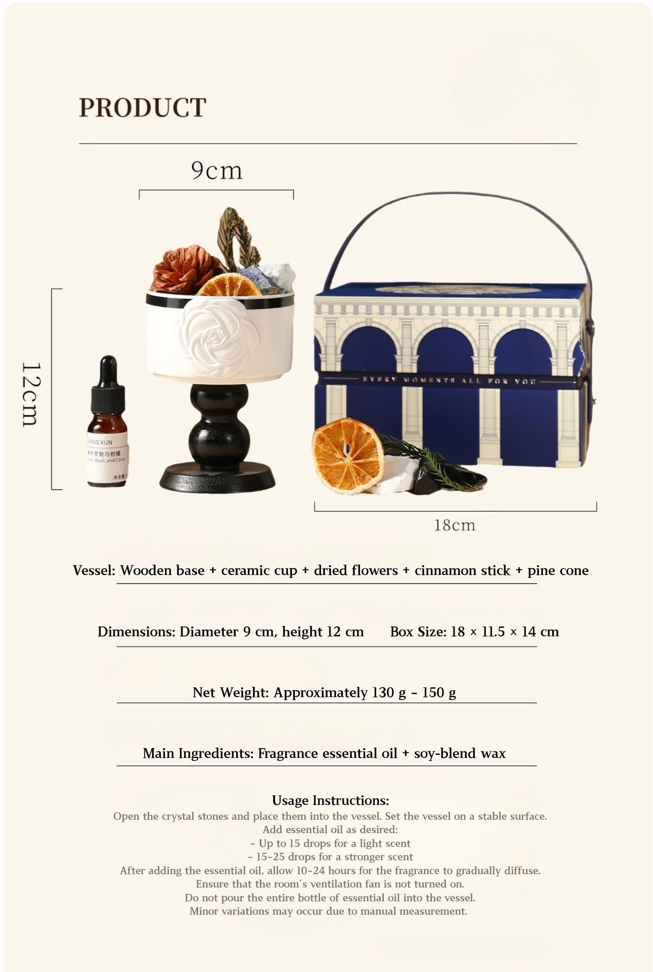 Starlight Crystal Diffuser Gift Set – Flameless Home Fragrance with Oriental Ceramic Design