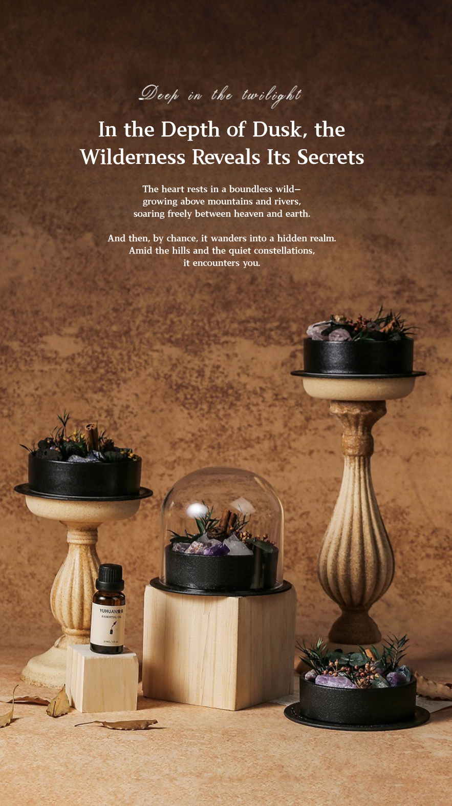 Wild Sanctuary Crystal Aromatherapy Diffuser – Natural Flame-Free Crystal Aroma Set with Essential Oil, Glass Dome & Gift Box – Zen-Inspired Home Decor & Long-Lasting Fragrance