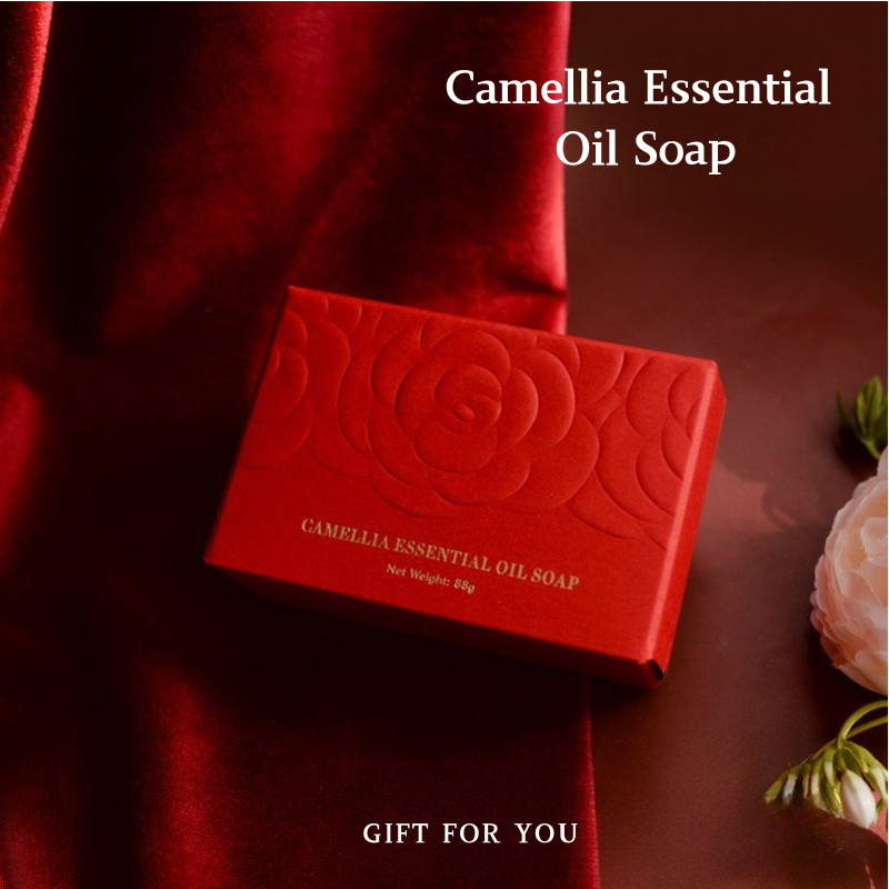 Camellia Essential Oil Soap Bar – Natural Imported Soap Base, Hydrating & Gentle Cleansing, Embossed Floral Gift Soap