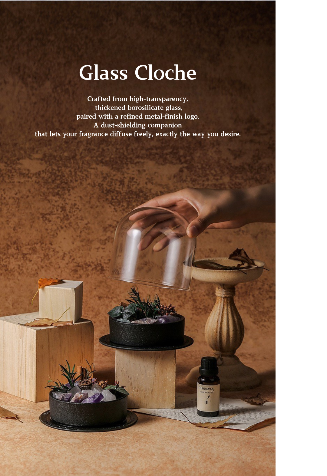 Wild Sanctuary Crystal Aromatherapy Diffuser – Natural Flame-Free Crystal Aroma Set with Essential Oil, Glass Dome & Gift Box – Zen-Inspired Home Decor & Long-Lasting Fragrance