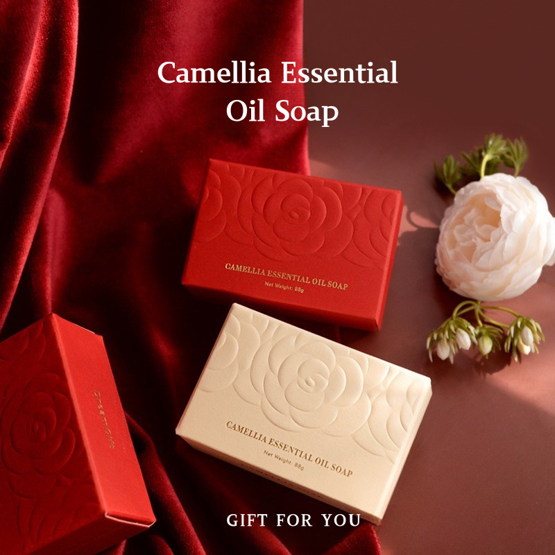 Camellia Essential Oil Soap Bar – Natural Imported Soap Base, Hydrating & Gentle Cleansing, Embossed Floral Gift Soap