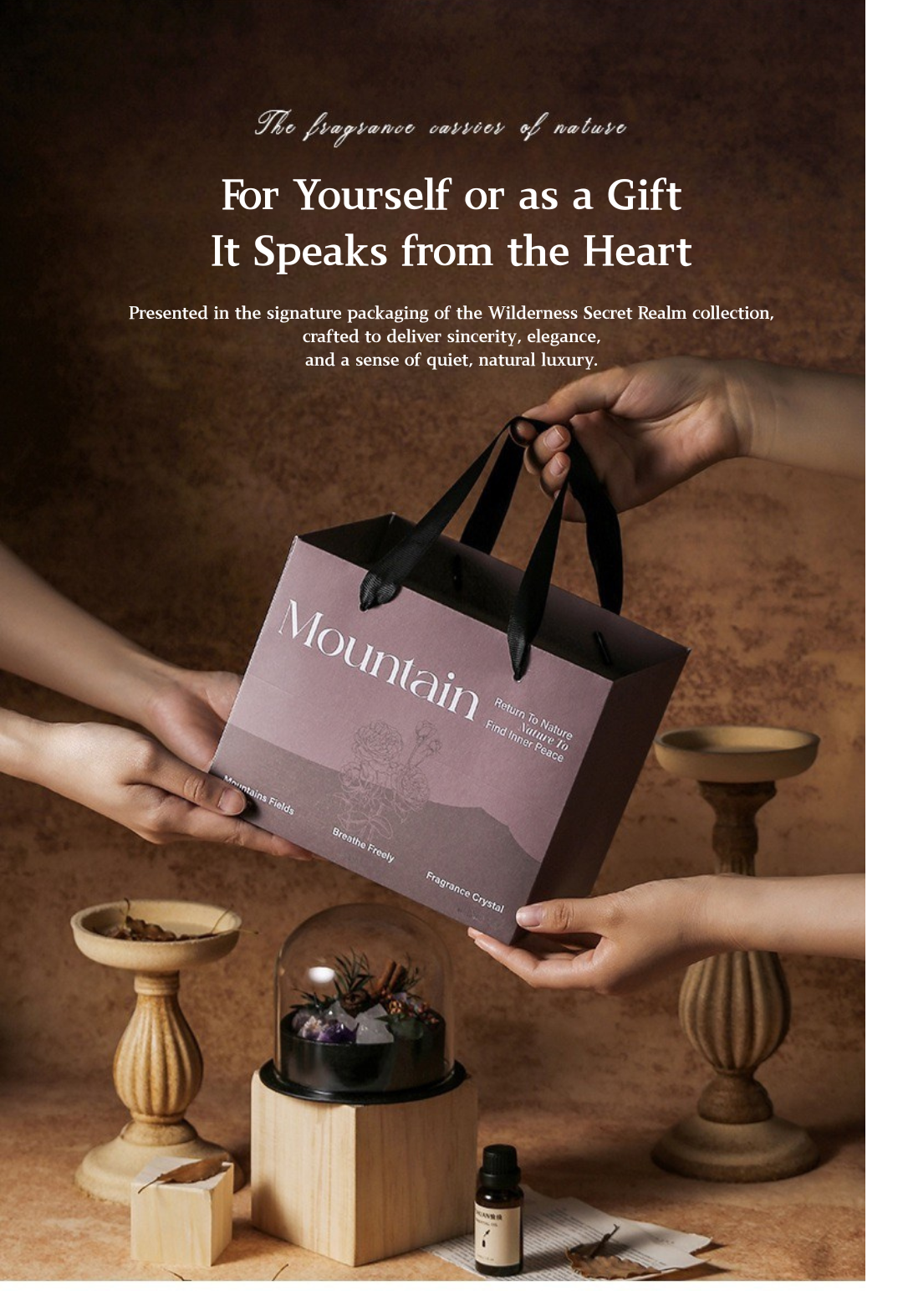 Wild Sanctuary Crystal Aromatherapy Diffuser – Natural Flame-Free Crystal Aroma Set with Essential Oil, Glass Dome & Gift Box – Zen-Inspired Home Decor & Long-Lasting Fragrance