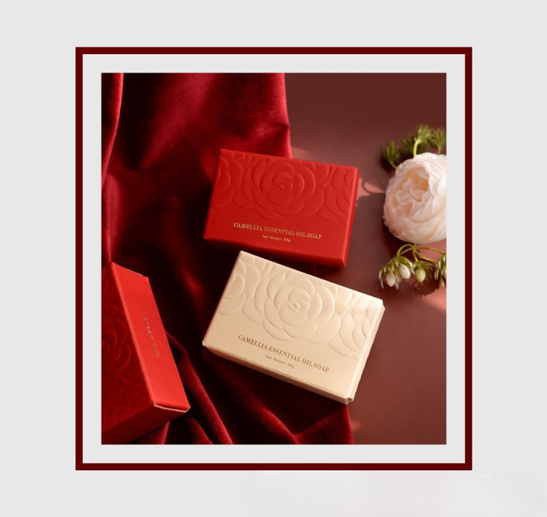 Camellia Essential Oil Soap Bar – Natural Imported Soap Base, Hydrating & Gentle Cleansing, Embossed Floral Gift Soap