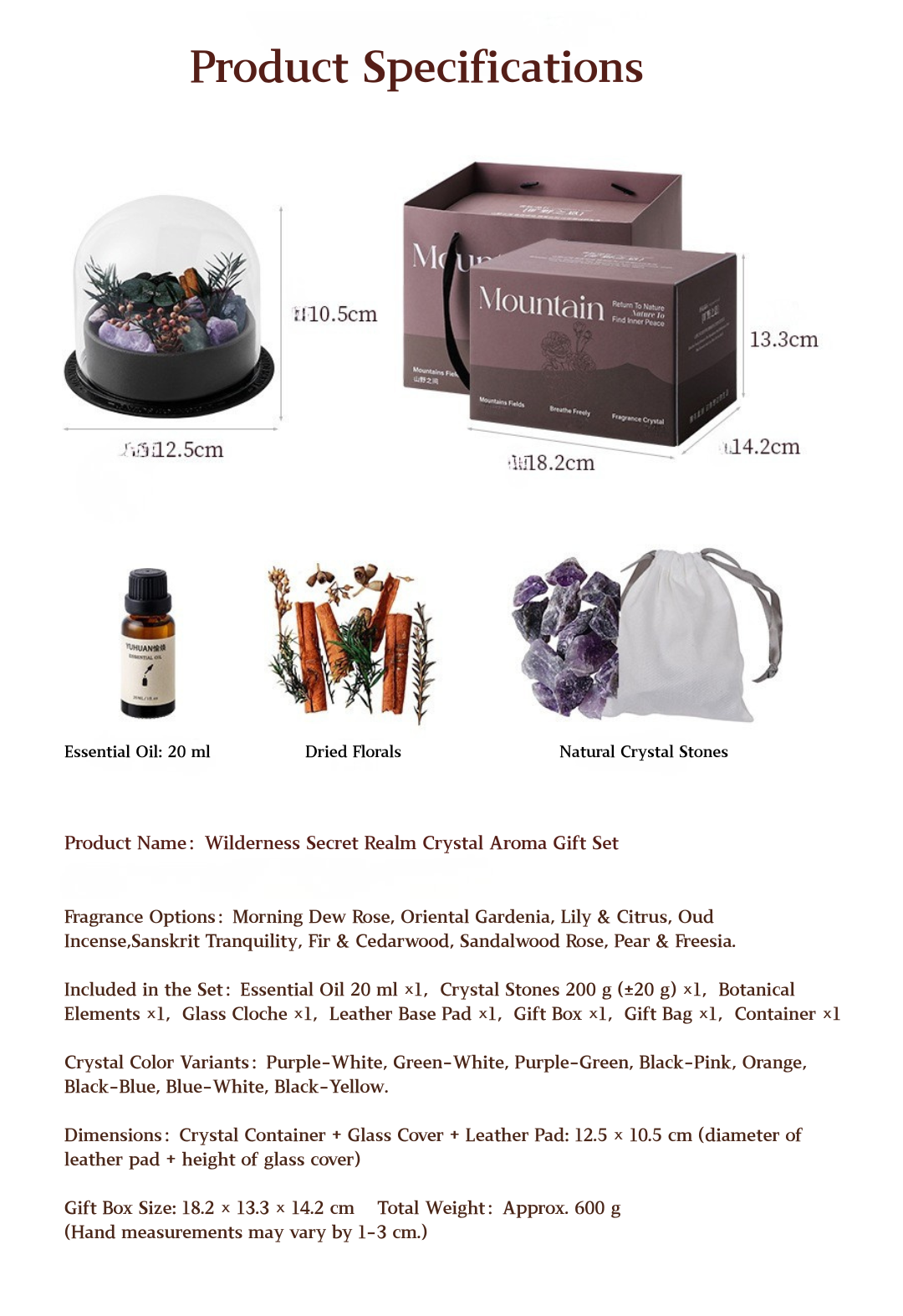 Wild Sanctuary Crystal Aromatherapy Diffuser – Natural Flame-Free Crystal Aroma Set with Essential Oil, Glass Dome & Gift Box – Zen-Inspired Home Decor & Long-Lasting Fragrance