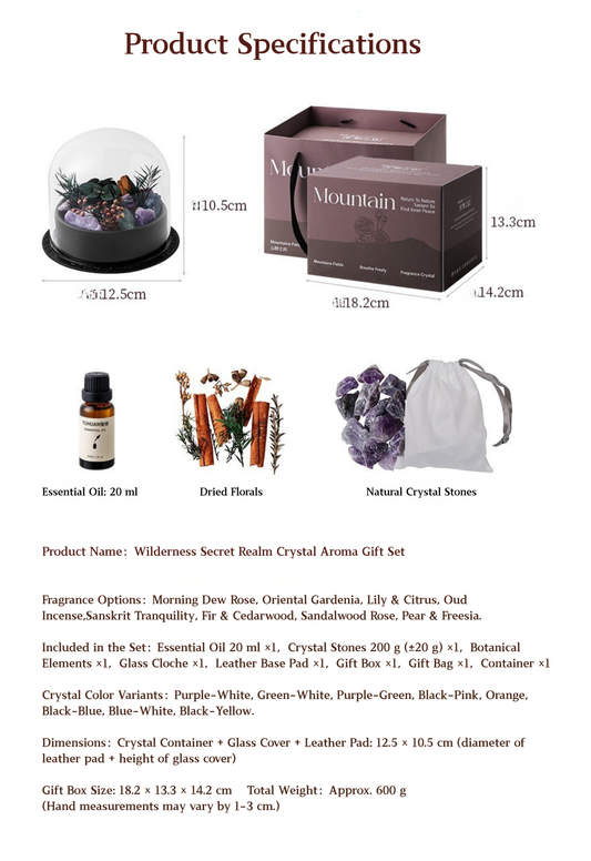 Wild Sanctuary Crystal Aromatherapy Diffuser – Natural Flame-Free Crystal Aroma Set with Essential Oil, Glass Dome & Gift Box – Zen-Inspired Home Decor & Long-Lasting Fragrance