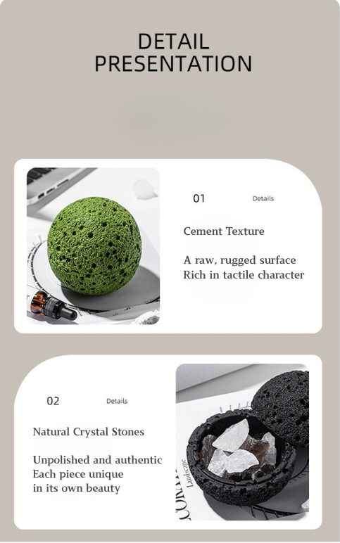 Volcanic Stone Crystal Diffuser – Natural Lava Rock Aromatherapy Ornament with Essential Oil, Long-Lasting Home Fragrance Decor