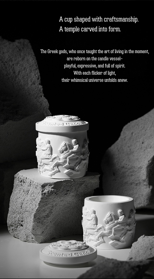 ARVEA Parthenon Relief Scented Candle – Handcrafted Soy Wax Aromatherapy Candle with Greek Temple Sculpture Design for Home Décor