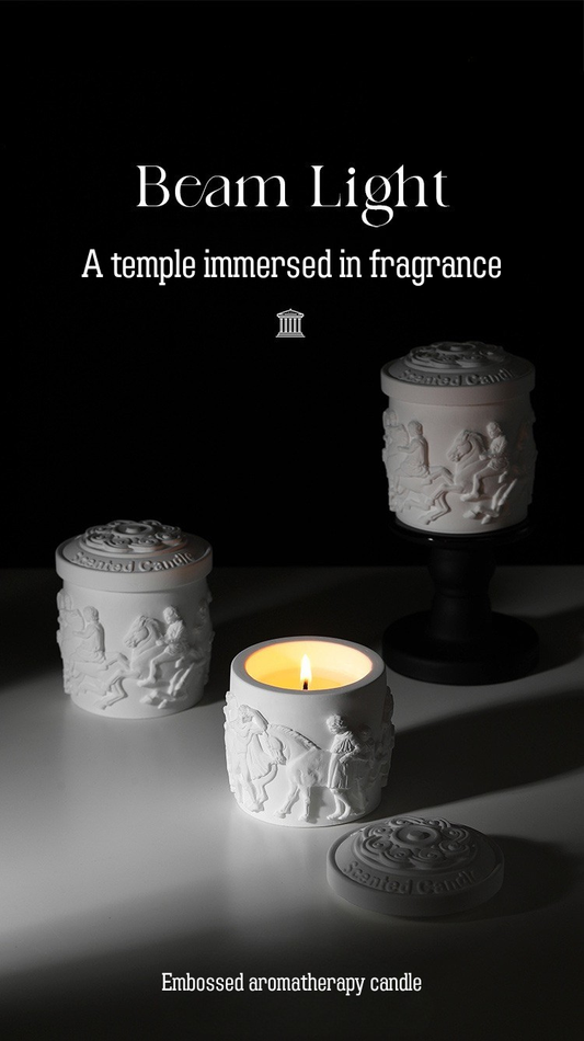 ARVEA Parthenon Relief Scented Candle – Handcrafted Soy Wax Aromatherapy Candle with Greek Temple Sculpture Design for Home Décor