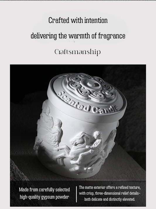 ARVEA Parthenon Relief Scented Candle – Handcrafted Soy Wax Aromatherapy Candle with Greek Temple Sculpture Design for Home Décor