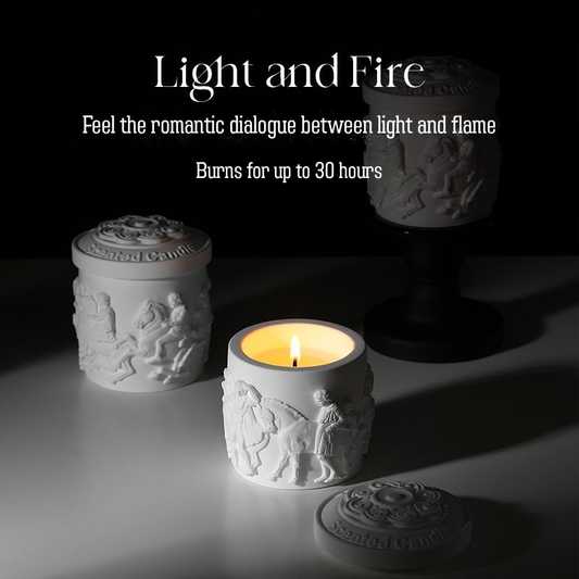 ARVEA Parthenon Relief Scented Candle – Handcrafted Soy Wax Aromatherapy Candle with Greek Temple Sculpture Design for Home Décor