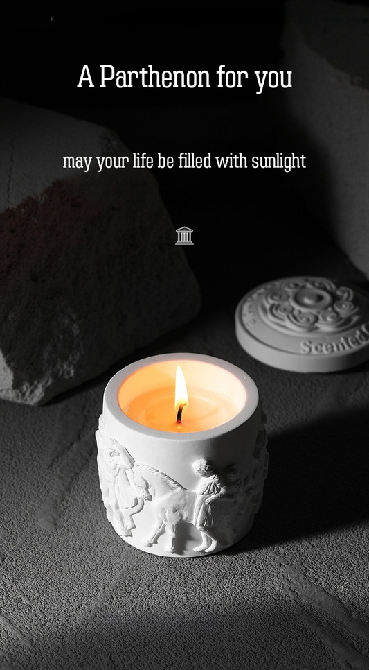 ARVEA Parthenon Relief Scented Candle – Handcrafted Soy Wax Aromatherapy Candle with Greek Temple Sculpture Design for Home Décor
