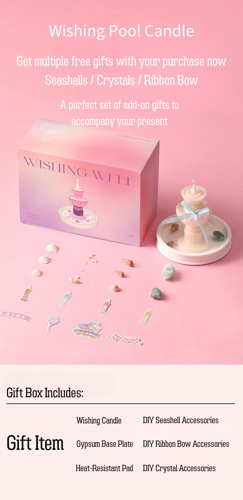 DIY Wishing Pool Scented Candle Gift Set – Soy Wax, Shell & Crystal Accessories, Aromatherapy Home Decor