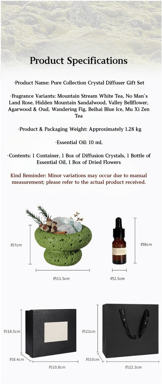 Pure Essence Crystal Aromatherapy Gift Set – Handcrafted Stone Diffuser with Natural Crystals, Botanical Accents & Essential Oil | A Luxury Flame-Free Aroma Ritual