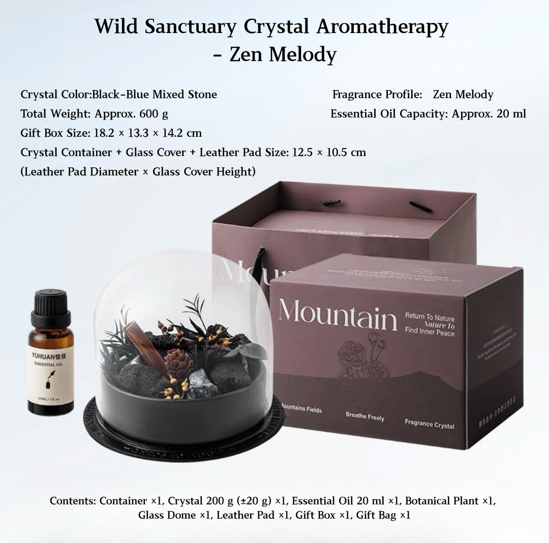 Wild Sanctuary Crystal Aromatherapy Diffuser – Natural Flame-Free Crystal Aroma Set with Essential Oil, Glass Dome & Gift Box – Zen-Inspired Home Decor & Long-Lasting Fragrance