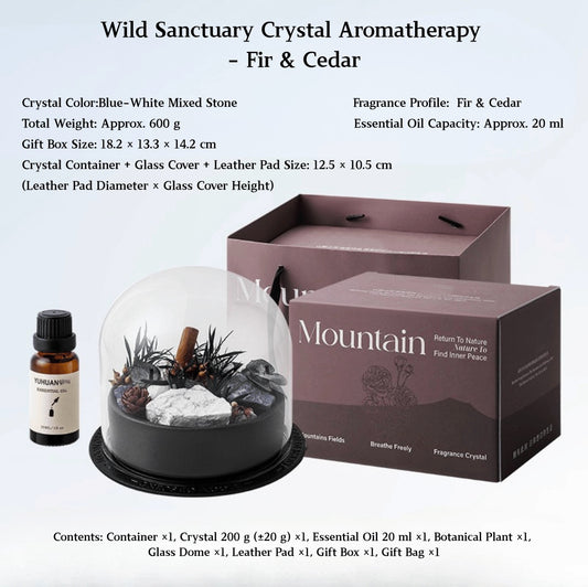 Wild Sanctuary Crystal Aromatherapy Diffuser – Natural Flame-Free Crystal Aroma Set with Essential Oil, Glass Dome & Gift Box – Zen-Inspired Home Decor & Long-Lasting Fragrance