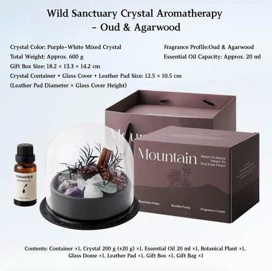 Wild Sanctuary Crystal Aromatherapy Diffuser – Natural Flame-Free Crystal Aroma Set with Essential Oil, Glass Dome & Gift Box – Zen-Inspired Home Decor & Long-Lasting Fragrance