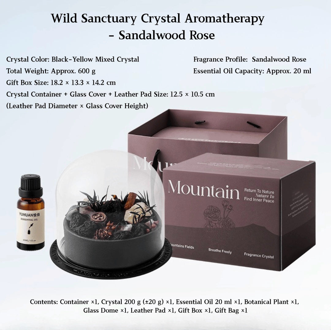 Wild Sanctuary Crystal Aromatherapy Diffuser – Natural Flame-Free Crystal Aroma Set with Essential Oil, Glass Dome & Gift Box – Zen-Inspired Home Decor & Long-Lasting Fragrance