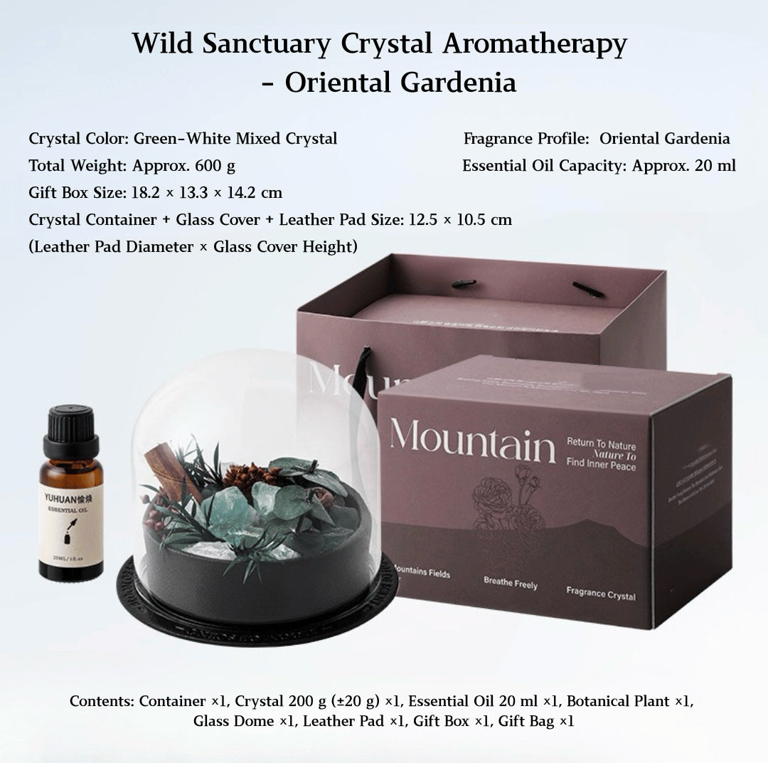 Wild Sanctuary Crystal Aromatherapy Diffuser – Natural Flame-Free Crystal Aroma Set with Essential Oil, Glass Dome & Gift Box – Zen-Inspired Home Decor & Long-Lasting Fragrance