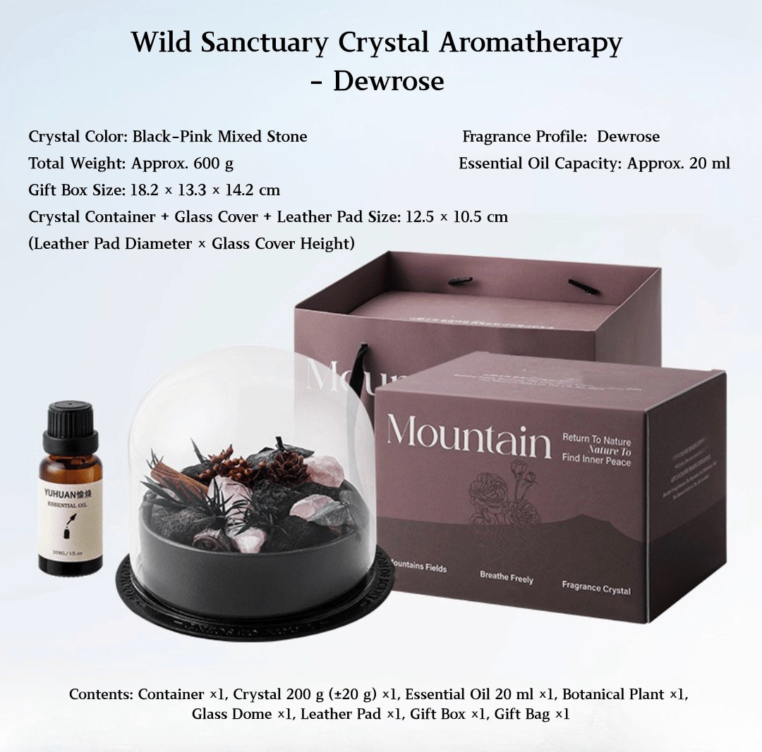 Wild Sanctuary Crystal Aromatherapy Diffuser – Natural Flame-Free Crystal Aroma Set with Essential Oil, Glass Dome & Gift Box – Zen-Inspired Home Decor & Long-Lasting Fragrance