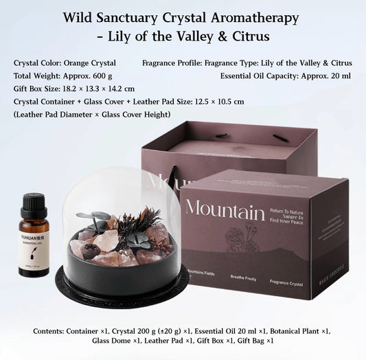 Wild Sanctuary Crystal Aromatherapy Diffuser – Natural Flame-Free Crystal Aroma Set with Essential Oil, Glass Dome & Gift Box – Zen-Inspired Home Decor & Long-Lasting Fragrance