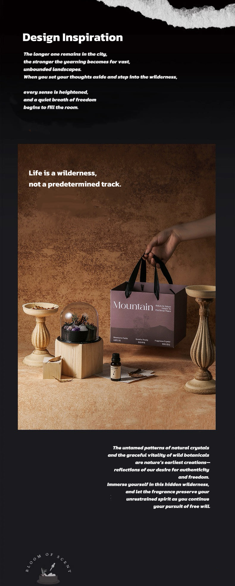 Wild Sanctuary Crystal Aromatherapy Diffuser – Natural Flame-Free Crystal Aroma Set with Essential Oil, Glass Dome & Gift Box – Zen-Inspired Home Decor & Long-Lasting Fragrance