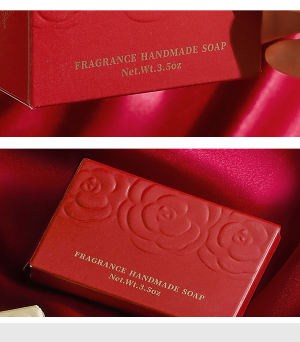 Camellia Essential Oil Soap Bar – Natural Imported Soap Base, Hydrating & Gentle Cleansing, Embossed Floral Gift Soap