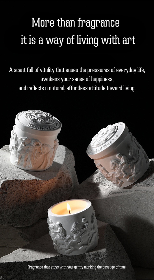 ARVEA Parthenon Relief Scented Candle – Handcrafted Soy Wax Aromatherapy Candle with Greek Temple Sculpture Design for Home Décor