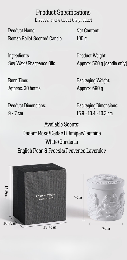 ARVEA Parthenon Relief Scented Candle – Handcrafted Soy Wax Aromatherapy Candle with Greek Temple Sculpture Design for Home Décor