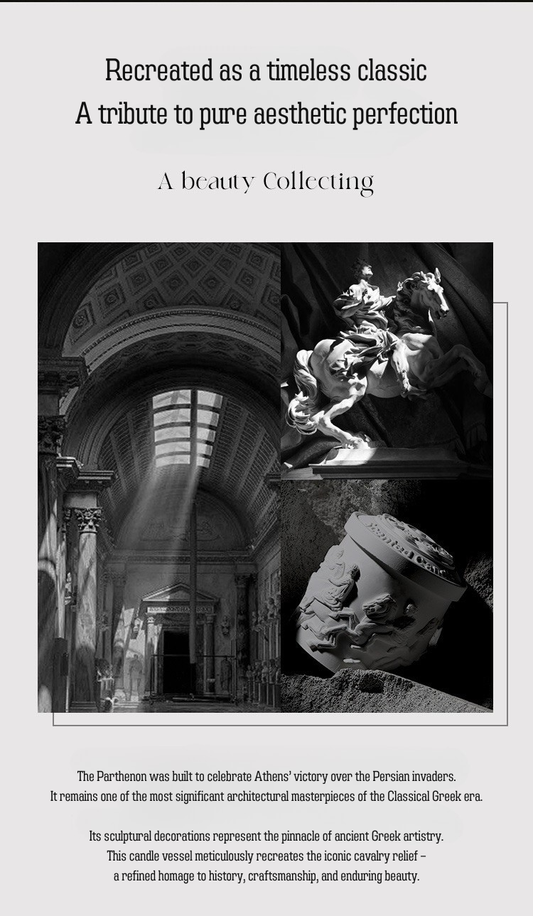 ARVEA Parthenon Relief Scented Candle – Handcrafted Soy Wax Aromatherapy Candle with Greek Temple Sculpture Design for Home Décor