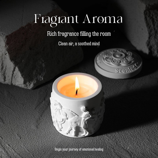 ARVEA Parthenon Relief Scented Candle – Handcrafted Soy Wax Aromatherapy Candle with Greek Temple Sculpture Design for Home Décor