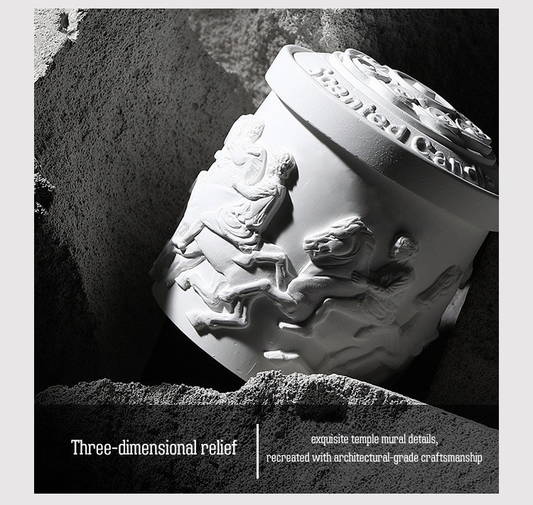 ARVEA Parthenon Relief Scented Candle – Handcrafted Soy Wax Aromatherapy Candle with Greek Temple Sculpture Design for Home Décor