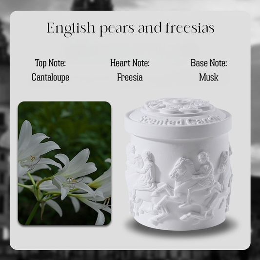 ARVEA Parthenon Relief Scented Candle – Handcrafted Soy Wax Aromatherapy Candle with Greek Temple Sculpture Design for Home Décor